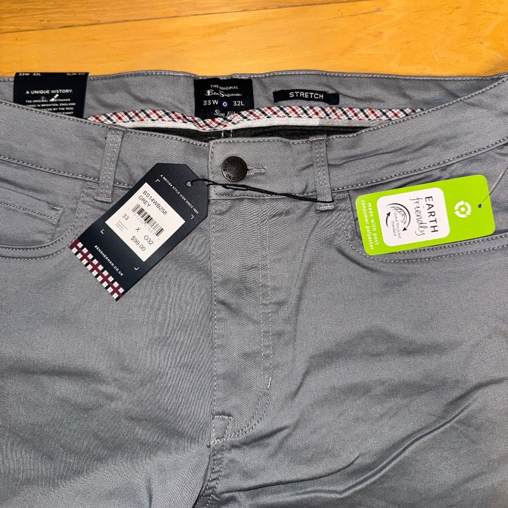 Ben Sherman Men’s Slim Fit Stretch Dress Pants 33x32 | Gray | NWT | comfortable - Picture 9 of 11